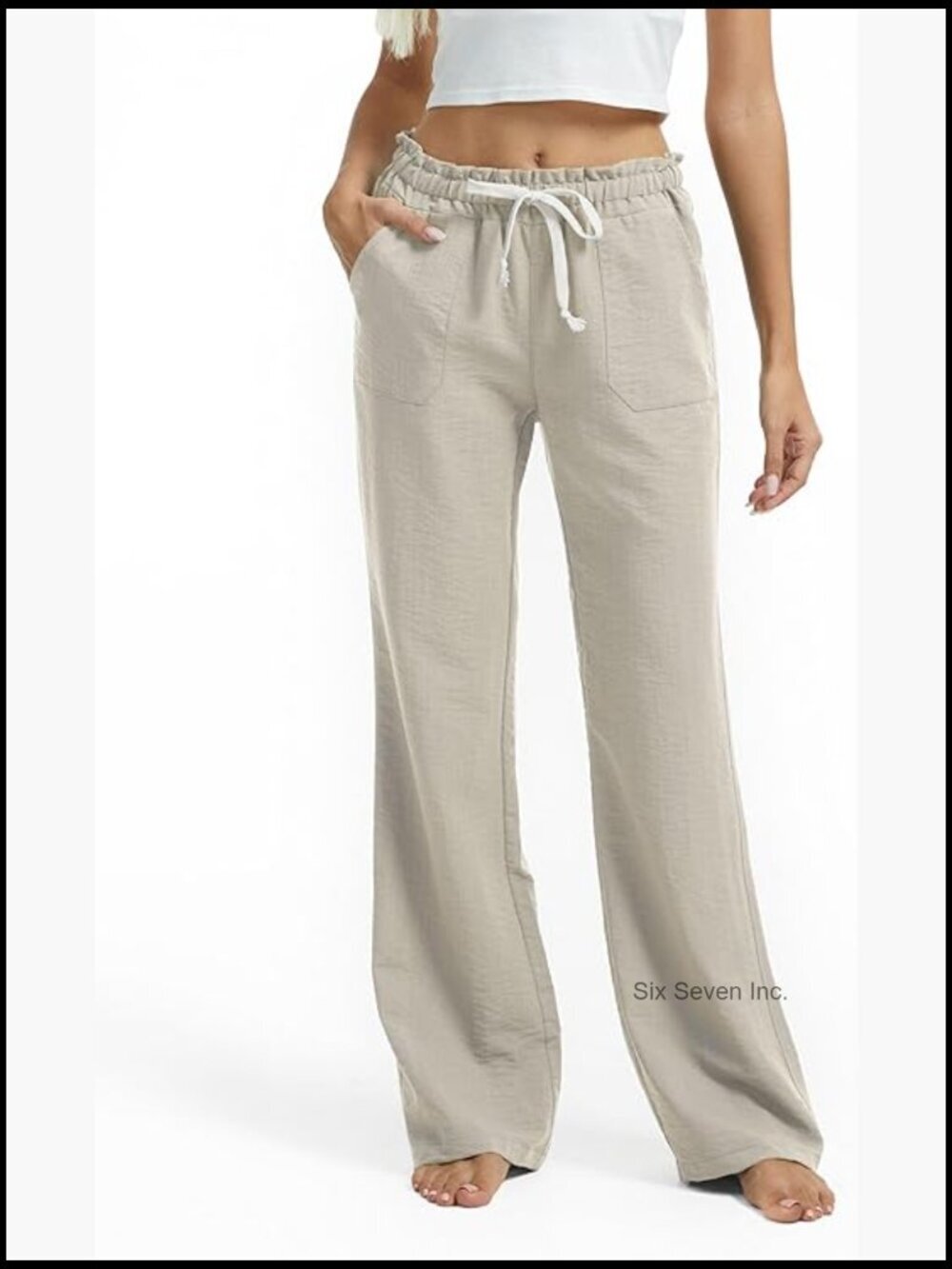 Linen Pants with Pockets Smocked Waist Drawstring Tall Inseams Beach Summer